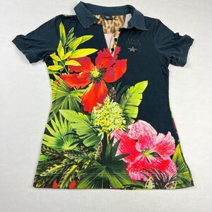Sonia Bogner Polo Shirt Floral Casual Short Sleeve Sporty Logo Top SMALL FADE